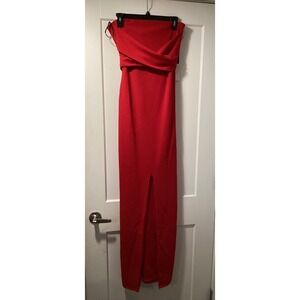 Lulus Infinite Glory Red Strapless Maxi Dress Crossover Front Slit Gown Size M